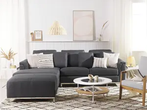 Right-Hand Corner Sofa with Ottoman OSLO Dark Grey Fabric Right Hand