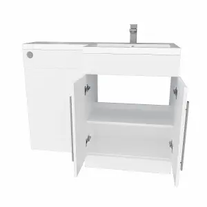 SunDaze 1100mm Gloss White Bathroom Combined Furniture L-Shape Vanity Unit Right Handed Basin Sink