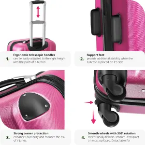 Suitcase Set - 3 hard-shell suitcases with telescopic handle, swivel wheels - pink