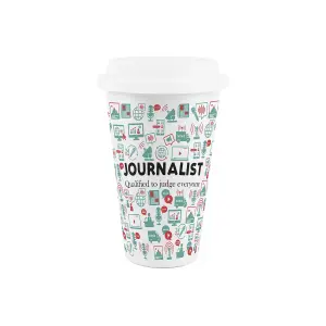 Journalist Ceramic Travel Mug - Novelty Media Themed Gifts/Presents - Double-Walled Insulated Hot/Cold Drinks Cup