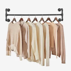 Wall-Mounted Clothes Rack, Set of 2, Industrial Pipe Clothes Hanging Bar, Space-Saving, Each Holds up to 60 kg