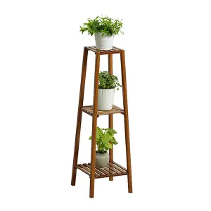 3 Tier Brown Vintage Tiered Indoor Plant Stand Solid Wood Display Shelf 100 cm