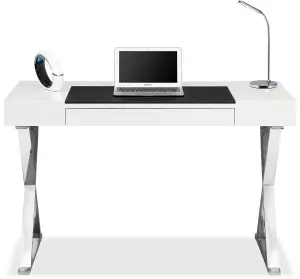 Centurion Supports ADONIS Gloss White and Chrome Ergonomic Home Office Luxury Computer Desk