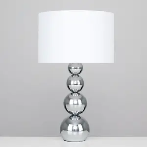 ValueLights Modern Chrome Stacked Balls Table Lamp With White Faux Silk Shade