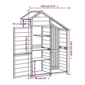 Berkfield Garden Tool Shed Mocha 120x53.5x170 cm Solid Wood Pine