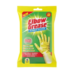 Elbow Grease Rubber Gloves Cotton Lined Extra Strong Non-Slip Yellow Medium (Pack of 12)