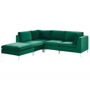 Corner Sofa with Ottoman EVJA Green Velvet Right Hand