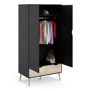 Oslo Wardrobe - 2 Doors 2 Drawers in Black and Oak