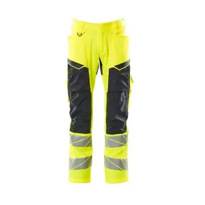 Mascot Accelerate Safe Trousers with Kneepad Pockets - Hi-Vis Yellow/Dark Navy   (52.5) (Leg Length - Regular)