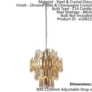 Ceiling Pendant Light Chrome Plate & Champagne Crystal 12 x 40W E14