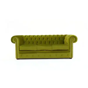 Chesterfield 3 Seater Malta Grass Green Real Velvet Fabric Sofa In Classic Style