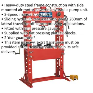 75 Tonne Heavy-Duty Air Hydraulic Press with Sliding Ram and Foot Pedal Control