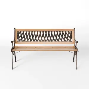 2 Seater Retro Rustproof Metal Wood Garden Patio Bench with Backrest 125cm