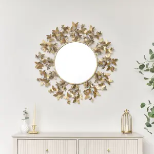 Melody Maison Round Gold Butterfly Mirror