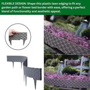 Flexible Grey Rattan Effect Lawn Edging 2.4m - Flexible Plastic Garden Border Easy Install Edging for Grass, Gravel and Landscape