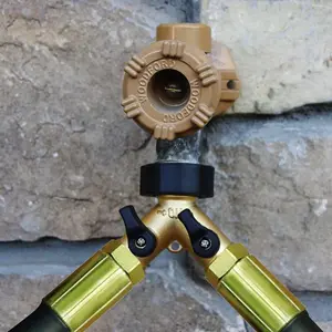 2 Way Garden Tap Connector, Brass Garden Hose Tap Y Splitter Connector with Individual On/Off Valves