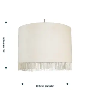 First Choice Lighting Fringed Off White 38cm Fringed Velvet Pendant Shade