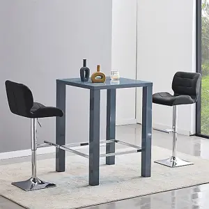 Jam Square Glass Grey Gloss Bar Table 2 Candid Black Stools