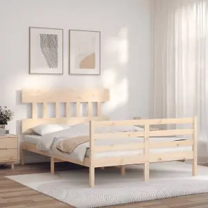 Berkfield Bed Frame with Headboard Double Solid Wood