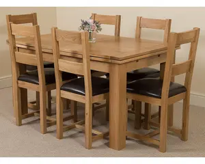 Richmond 140cm - 220cm Oak Extending Dining Table and 6 Chairs Dining Set with Lincoln Chairs