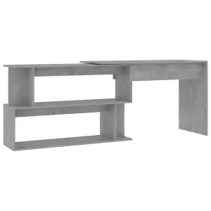 Berkfield Corner Desk Concrete Grey 200x50x76 cm Engineered Wood