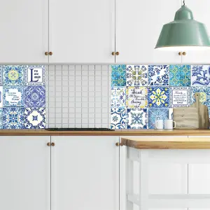 Walplus Lisbon Blue Vintage Combo Mix Tile Stickers