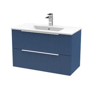 Fluted 805mm Wall Hung Single Vanity Unit Satin Blue