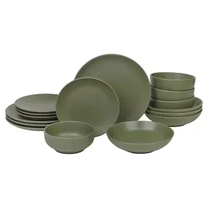 Queensway Home & Dining 26cm Diameter 16 Pcs Green Coloured Stone Ceramic Dinnerware Plates Pasta Bowls Set