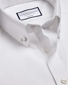 Button-Down Collar Non-Iron Twill Cotton Formal Shirt - White Single Cuff Size XXXL By Charles Tyrwhitt