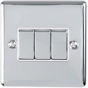 3 PACK 3 Gang Triple Metal Light Switch SATIN STEEL 2 Way 10A Grey Trim