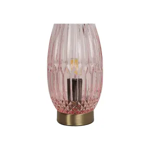 First Choice Lighting Facet Antique Brass with Pink Faceted Glass Table Lamp