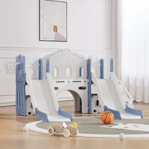 Toddler Swing and Slide Playset Basketball Hoop Blue&Grey 221cm W x 185cm D x 106cm H