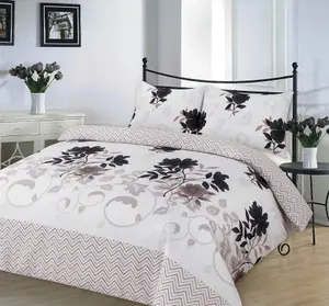 Bethany Black Floral Duvet Cover Set Reversible Zig Zag Bedding