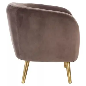 Interiors By Premier Luxurious Grey Velvet Round Chair, Velvet Upholstered Mid Century Armchair, Metal Legs Comfortable Armchair