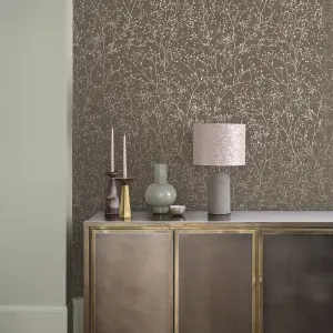 Clarissa Hulse Gypsophila Mocha & Silver effect Smooth Wallpaper