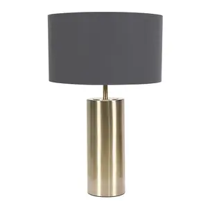 ValueLights Lexy Antique Brass Touch Table Lamp with Charcoal Grey Drum Shade