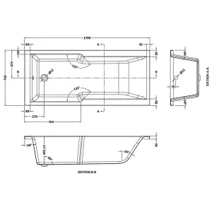 Dezine 1700 x 750mm Reinforced Straight Shower Bath