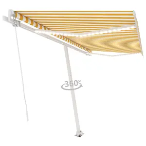 Berkfield Manual Retractable Awning with LED 450x350 cm Yellow and White