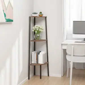 Berkfield 3-Tier Corner Shelf Dark Brown and Black 45.5x31.5x120 cm