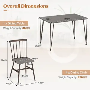 COSTWAY 5-Piece Dining Table Set  Rectangular Kitchen Table & 4 Chairs w/ Metal Frame