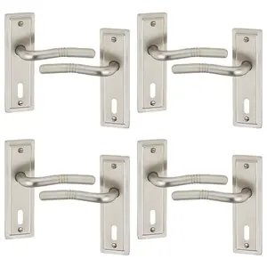 URBNLIVING 158mm Length 8 Pcs Nevada Metal & Satin Nickel Lever Latch Door Keyhole Handles Set