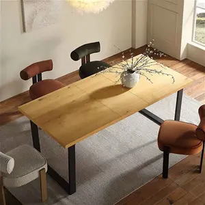 Bern Extendable Oak Dining Table, Large 6-8 Seat Modern Industrial Oak Wood Metal Leg Design, Black/Oak Modern Wooden - Cherry Tree Furniture - Dining