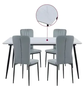 Hallowood Furniture Cullompton Large Rectangular Dining Table (1.6m) with 4 Grey Faux Leather Chairs