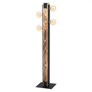 Standing Floor Lamp Light Unique Wood Beam & Black Steel 4 x 60W E27 Bulb