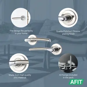 AFIT Internal Door Handle Polished Chrome Satin Nickel Duo Finish - 1 Pair Lever on Rose Round Boston Range