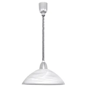 Pendant Ceiling Light Silver Satin Nickel Shade White Glass Alabaster Bulb E27 1x60W