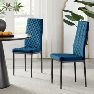 Furniturebox UK 4 Seater Dining Set - Imperia White High Gloss Dining Table and Chairs - 4 Navy Velvet Milan Black Leg Chairs