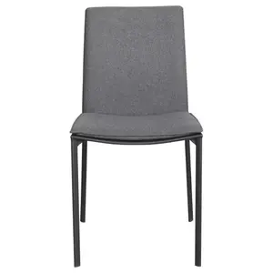 Set Of 2 Charcoal Fabric Dining Chairs With Black Metal Legs