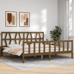 Berkfield Bed Frame with Headboard Honey Brown 200x200 cm Solid Wood