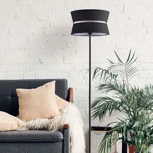 First Choice Lighting Hayley Black Floor Lamp with Black Layered Shade